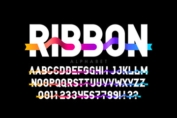 Fototapete - Modern font design with ribbon, alphabet letters and numbers vector illustration