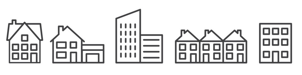 Wall Mural - Set of property and buildings line icons on white background