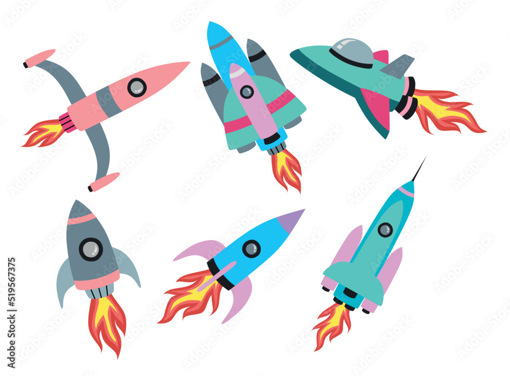 Mini Rockets Cute Set of cute rocket isolated on white background Stock Vector | Adobe Stock