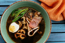 Asian Noodle Soup With Egg And Seafood