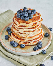 Vegan Pancakes And Blueberries