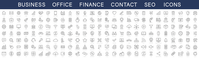 Wall Mural - Thin line icons big set. Business Office Finance Marketing Shopping SEO Contact editable stroke icons. Business icons. Vector illustration
