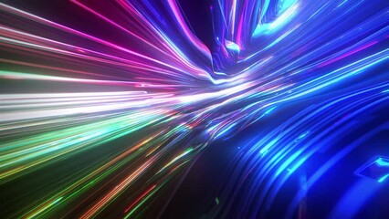 Poster - Abstract tunnel of a multicolor spectrum background. Bright rays of neon light and colorful glowing lines moving speed through the dark. 3d render