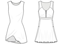 Women Running Dress With Compression Tight Shorts, Sleeveless Crew Neck Girls, Womens Sportswear Flat Sketch Vector Illustration