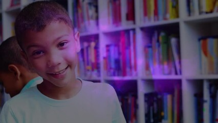 Poster - Animation of shapes over biracial schoolboy smiling