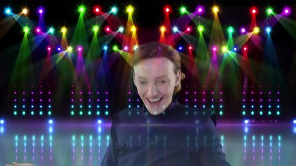 Poster - Animation of caucasian woman dancing over light spots