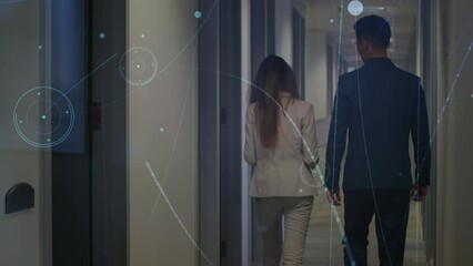 Poster - Animation of network of connections over diverse business people walking
