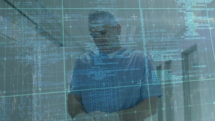 Poster - Animation of data processing over caucasian male doctor walking