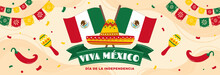 Mexico Independence Day Horizontal Banner Vector Flat Design