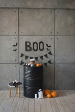 Halloween-style Decoration, Inscription Boo, Ghosts And Pumpkins