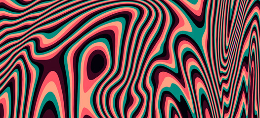 Poster - Trippy organic geometric background with warped colorful fluid lines.