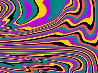 Poster - Trippy organic geometric background with warped colorful fluid lines.