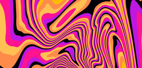 Poster - Trippy organic geometric background with warped colorful fluid lines.