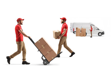 Wall Mural - Delivery company workers loading boxes in a transport van