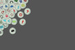Social media concept. Social icons on round stones, on a gray background. copy space. Place for text. Communication.