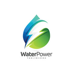 Wall Mural - water droplet logo with thunder sign in negative space