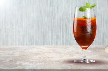 Canvas Print - Iced fruit cocktail or cold drink and mint. Refreshing summer drink.