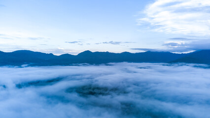 blue sky background with sea of fog,sky over hill in summer season morning sunrise