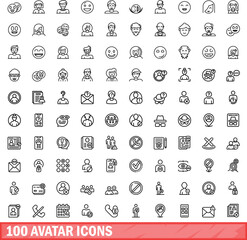 Poster - 100 avatar icons set. Outline illustration of 100 avatar icons vector set isolated on white background
