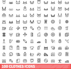 Wall Mural - 100 clothes icons set. Outline illustration of 100 clothes icons vector set isolated on white background