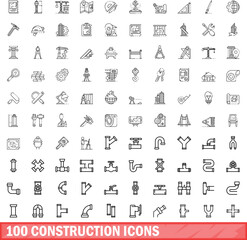 Poster - 100 construction icons set. outline illustration of 100 construction icons vector set isolated on wh
