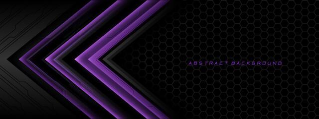 Abstract violet grey metal black cyber circuit futuristic technology geometric on hexagon mesh design modern background vector
