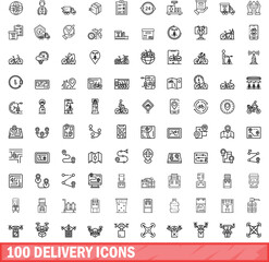 Poster - 100 delivery icons set. Outline illustration of 100 delivery icons vector set isolated on white background
