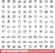 100 delivery icons set. Outline illustration of 100 delivery icons vector set isolated on white background
