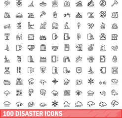 Wall Mural - 100 disaster icons set. Outline illustration of 100 disaster icons vector set isolated on white background