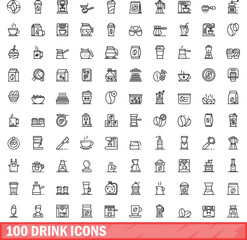 Poster - 100 drink icons set. Outline illustration of 100 drink icons vector set isolated on white background