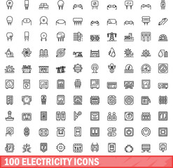Poster - 100 electricity icons set. Outline illustration of 100 electricity icons vector set isolated on white background