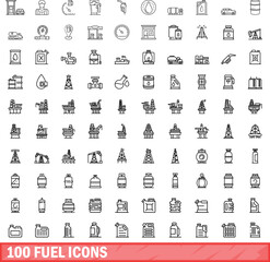 Wall Mural - 100 fuel icons set. Outline illustration of 100 fuel icons vector set isolated on white background
