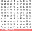 100 hotel icons set. Outline illustration of 100 hotel icons vector set isolated on white background