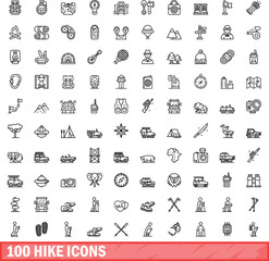 Poster - 100 hike icons set. Outline illustration of 100 hike icons vector set isolated on white background