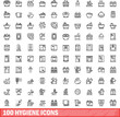 © ylivdesign - 100 hygiene icons set. Outline illustration of 100 hygiene icons vector set isolated on white background