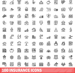 Poster - 100 insurance icons set. Outline illustration of 100 insurance icons vector set isolated on white background