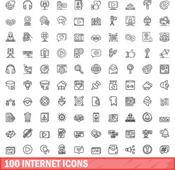 Poster - 100 internet icons set. Outline illustration of 100 internet icons vector set isolated on white background
