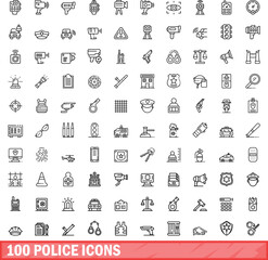 Poster - 100 police icons set. Outline illustration of 100 police icons vector set isolated on white background
