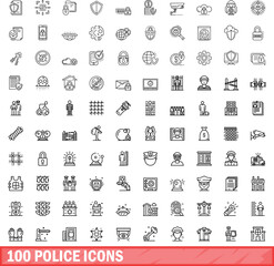 Poster - 100 police icons set. Outline illustration of 100 police icons vector set isolated on white background