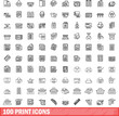 © ylivdesign - 100 print icons set. Outline illustration of 100 print icons vector set isolated on white background