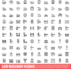 Poster - 100 railway icons set. outline illustration of 100 railway icons vector set isolated on white backgr