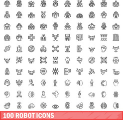 Poster - 100 robot icons set. Outline illustration of 100 robot icons vector set isolated on white background
