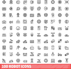 Poster - 100 robot icons set. outline illustration of 100 robot icons vector set isolated on white background
