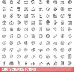 Poster - 100 science icons set. Outline illustration of 100 science icons vector set isolated on white background