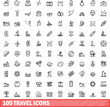 © ylivdesign - 100 travel icons set. Outline illustration of 100 travel icons vector set isolated on white background