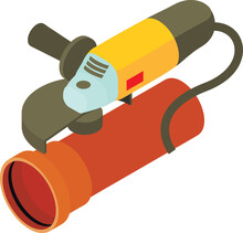 Electric Equipment Icon Isometric Vector. Electric Sander And Part Of Pipe Icon. Angle Grinder, Construction And Repair Work