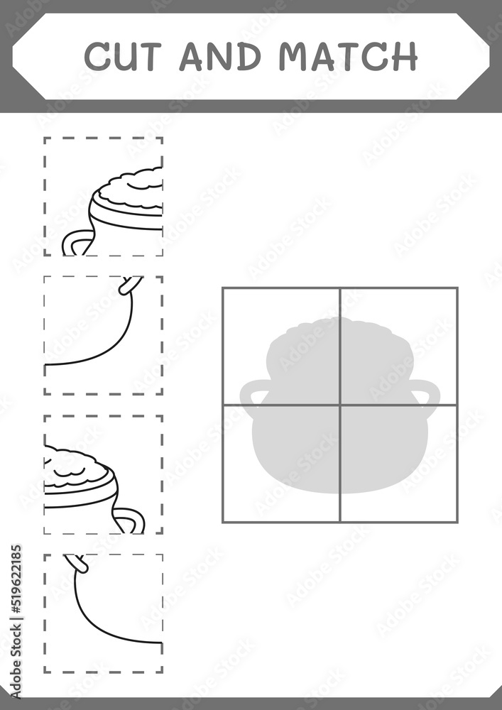 Cut and match parts of Cauldron, game for children. Vector illustration ...