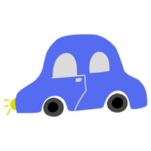 Blue Toy Car Line Art On White Background, Doodle Illustration, Baby Toy
