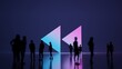 © Destrosvet - 3d rendering people in front of symbol of double left arrows on background