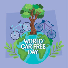 Poster - world car free day letteing postcard